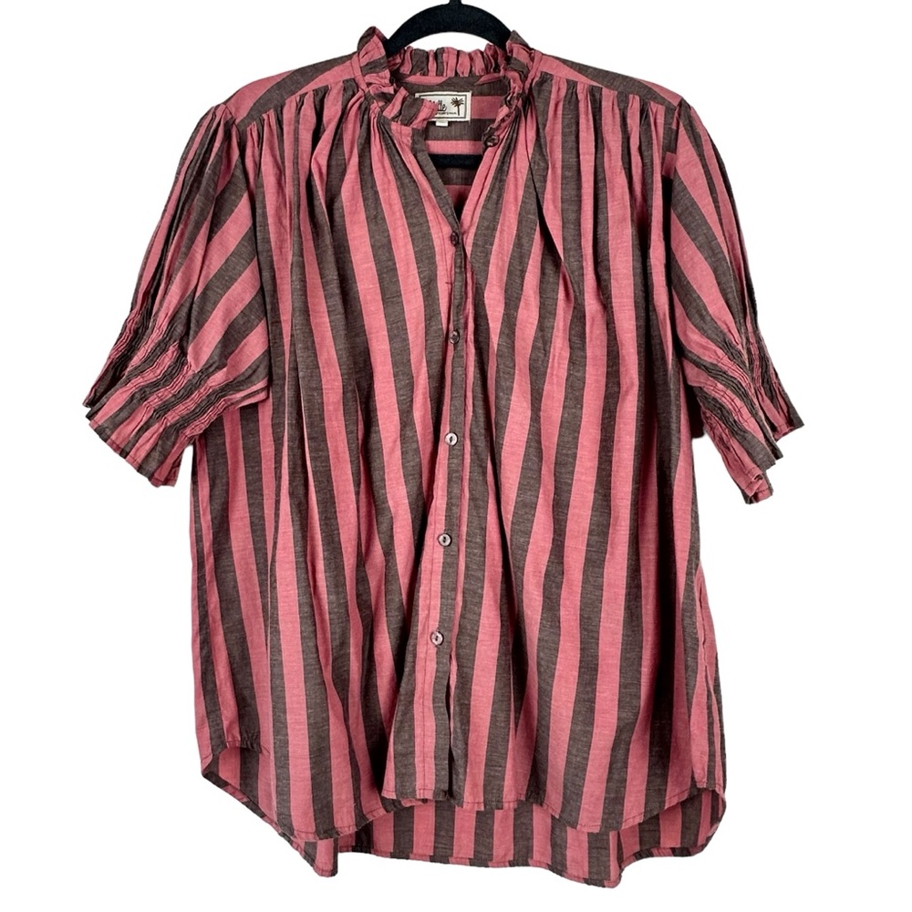 Mille Striped Pink and Brown Women's Top Preppy academia boho girly - Picture 4 of 14
